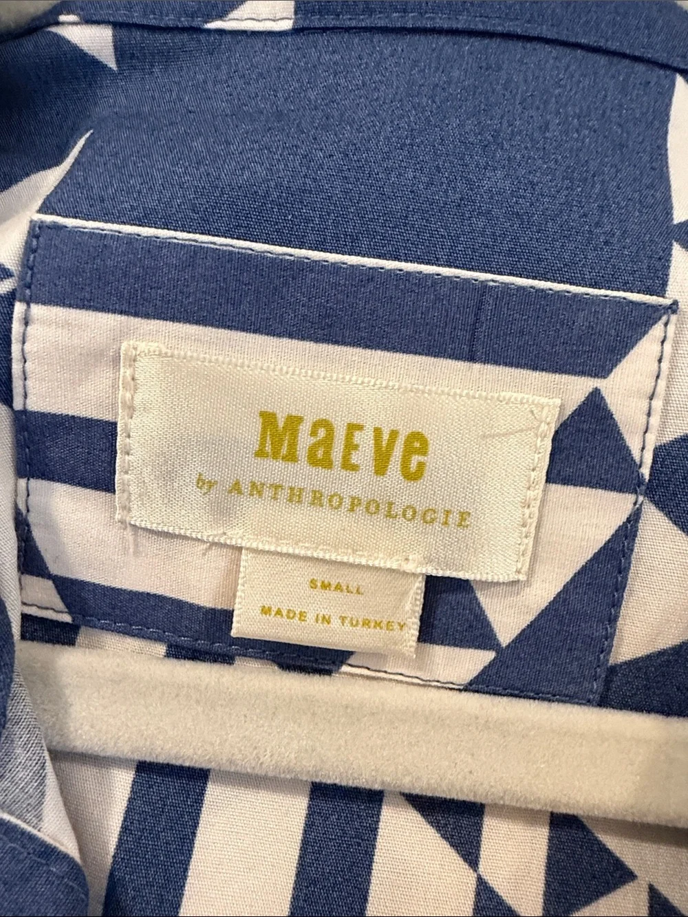 Anthropologie Maeve SOREN Blue and Cream Geometric Button-Up Dress - NWOT - Picture 3 of 3